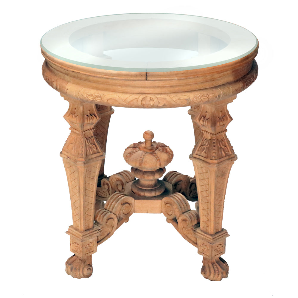 Crown Royale Hand-Carved Glass Top Accent Table S328AT-1