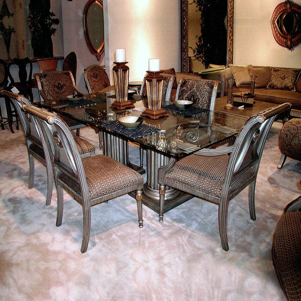 Italian Louis XVI Dining Chairs with Glass Top Table