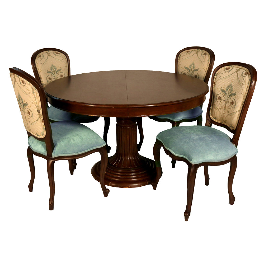 Louis XV 5 Piece Wood Top and Base Dining Set
