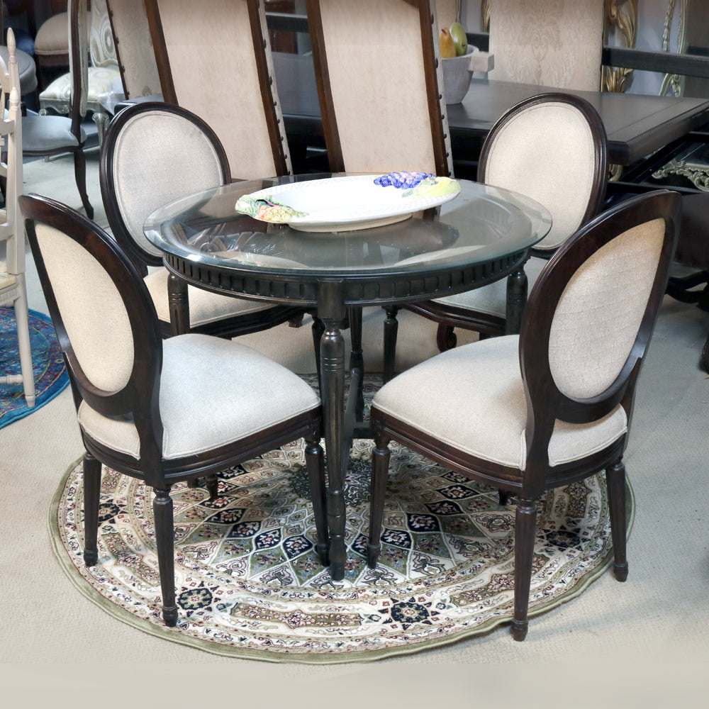 Louis XVI Round Glass Top 5 Piece Dining Set