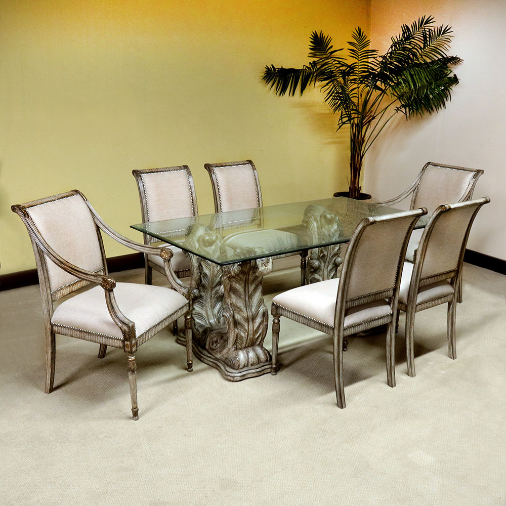 Italian Louis XVI Dining Chairs with Glass Top Table