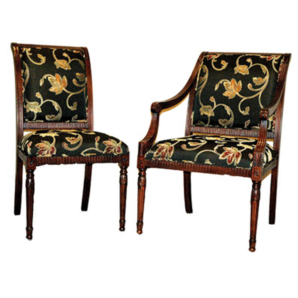 Louis XVI Side and Arm Chair with Rectangular Back