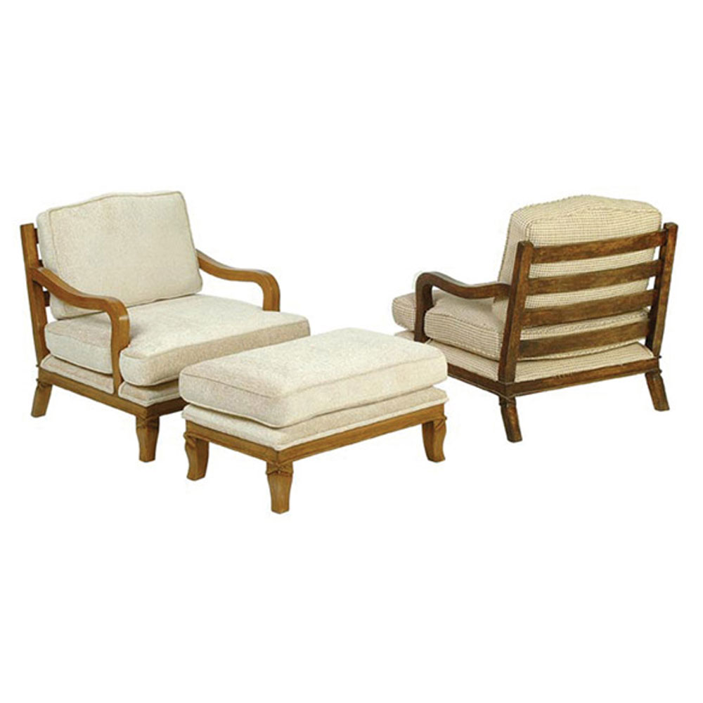Rail Back Transitional Lounge Chair and Ottoman