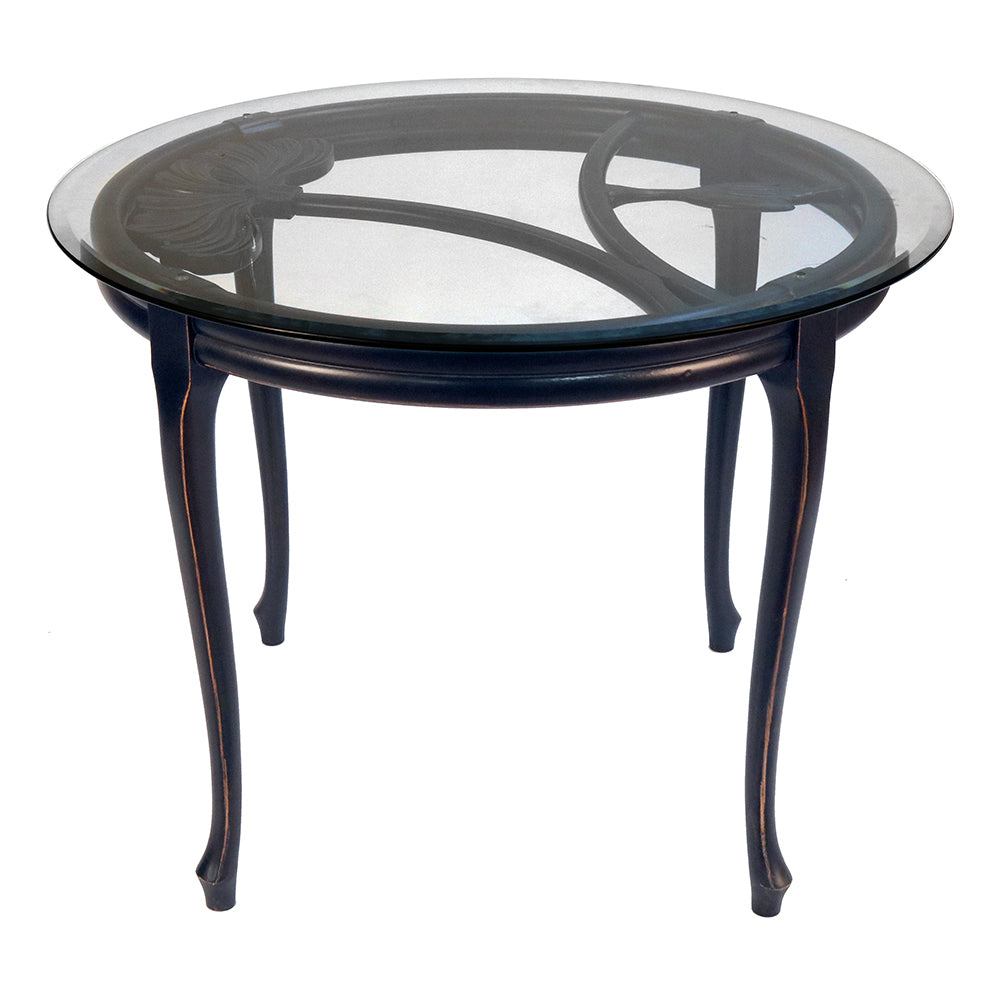 Round Flower Dining Glass Top Table