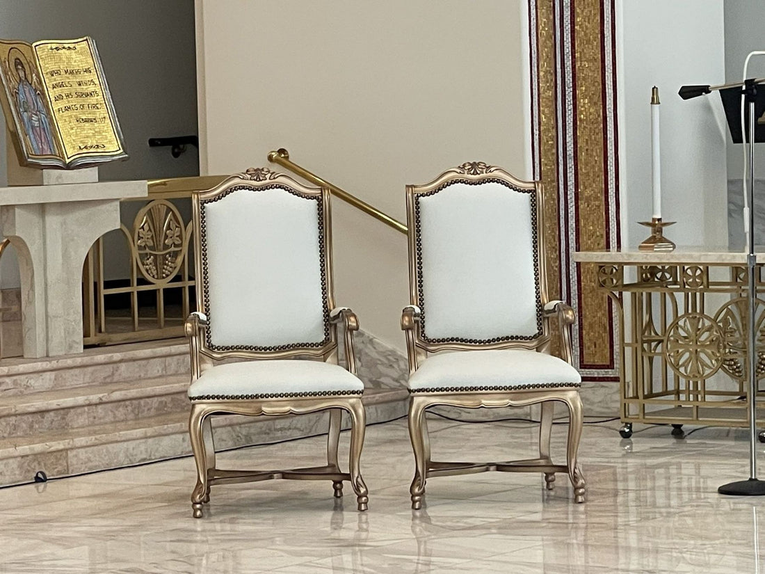 Gold-finish carved sanctuary chairs