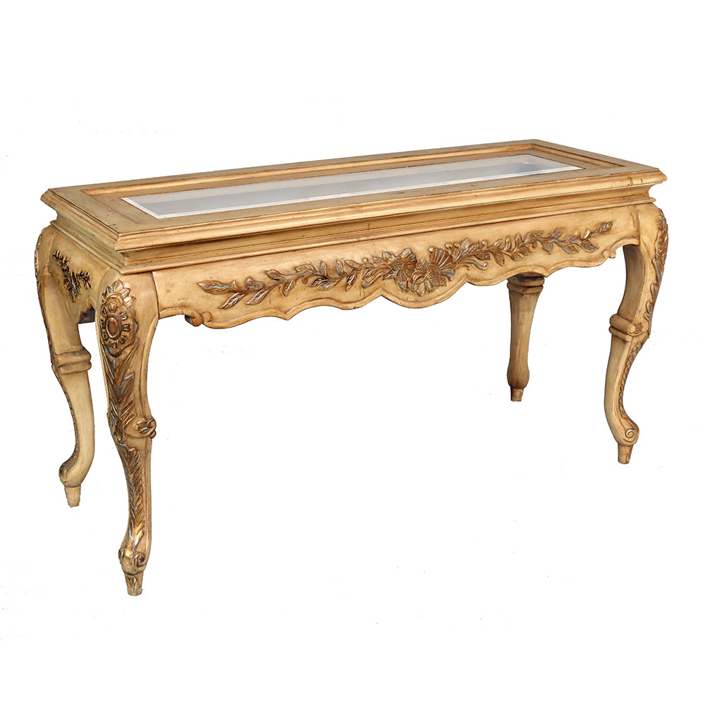 Louis XVI Glass Top Console Table Vintage