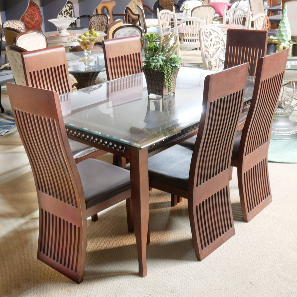 Elegant Channel Back Chairs and Rectangular Marble Table