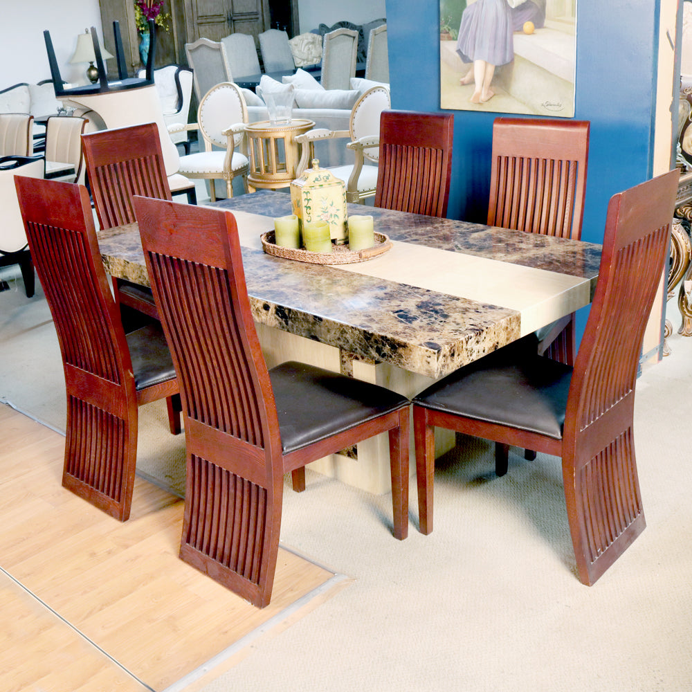 Elegant Channel Back Chairs and Rectangular Marble Table