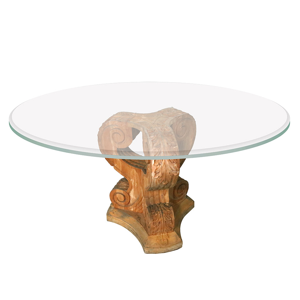 Greek Column Glass Top Round Table