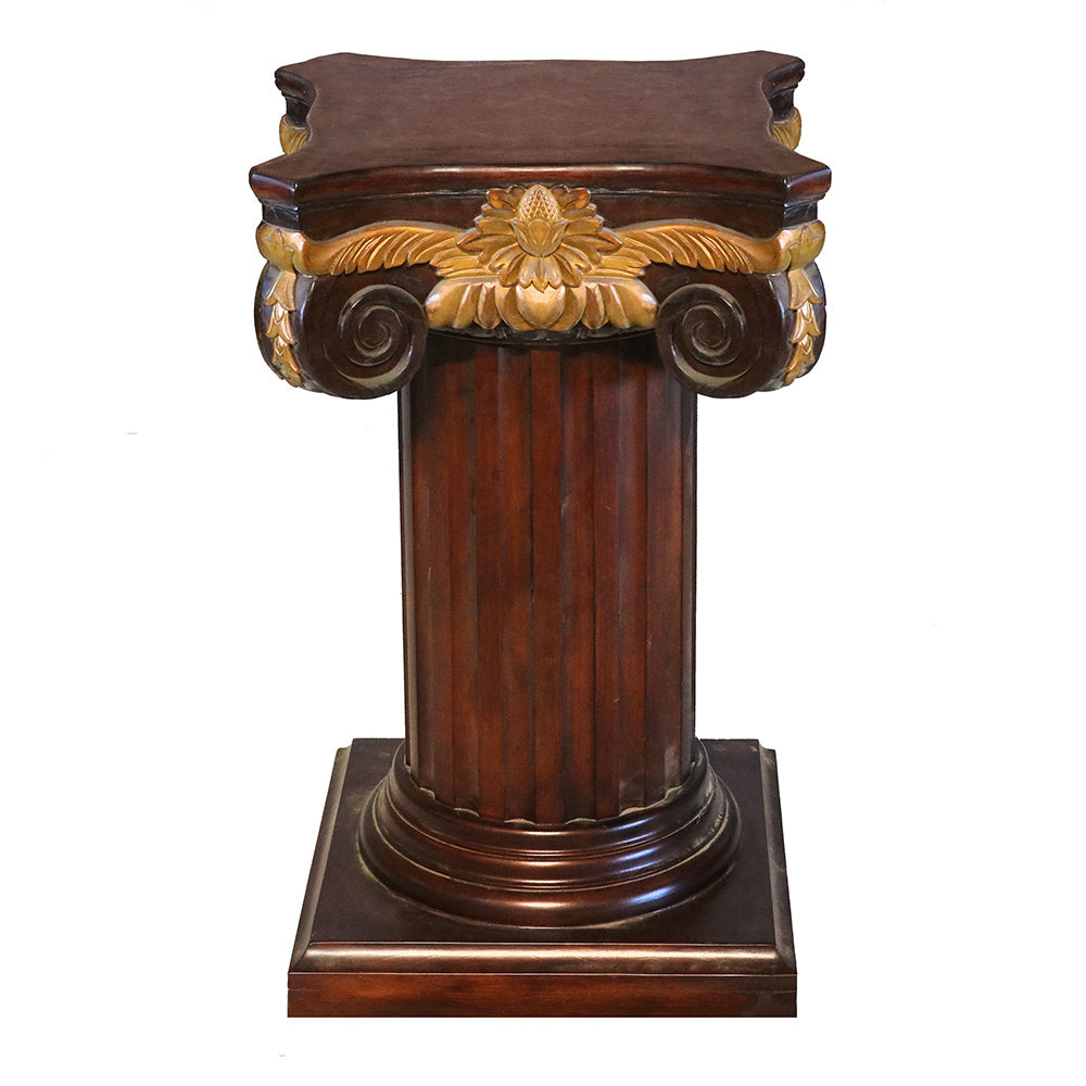 Greek Column Glass Top Round Table