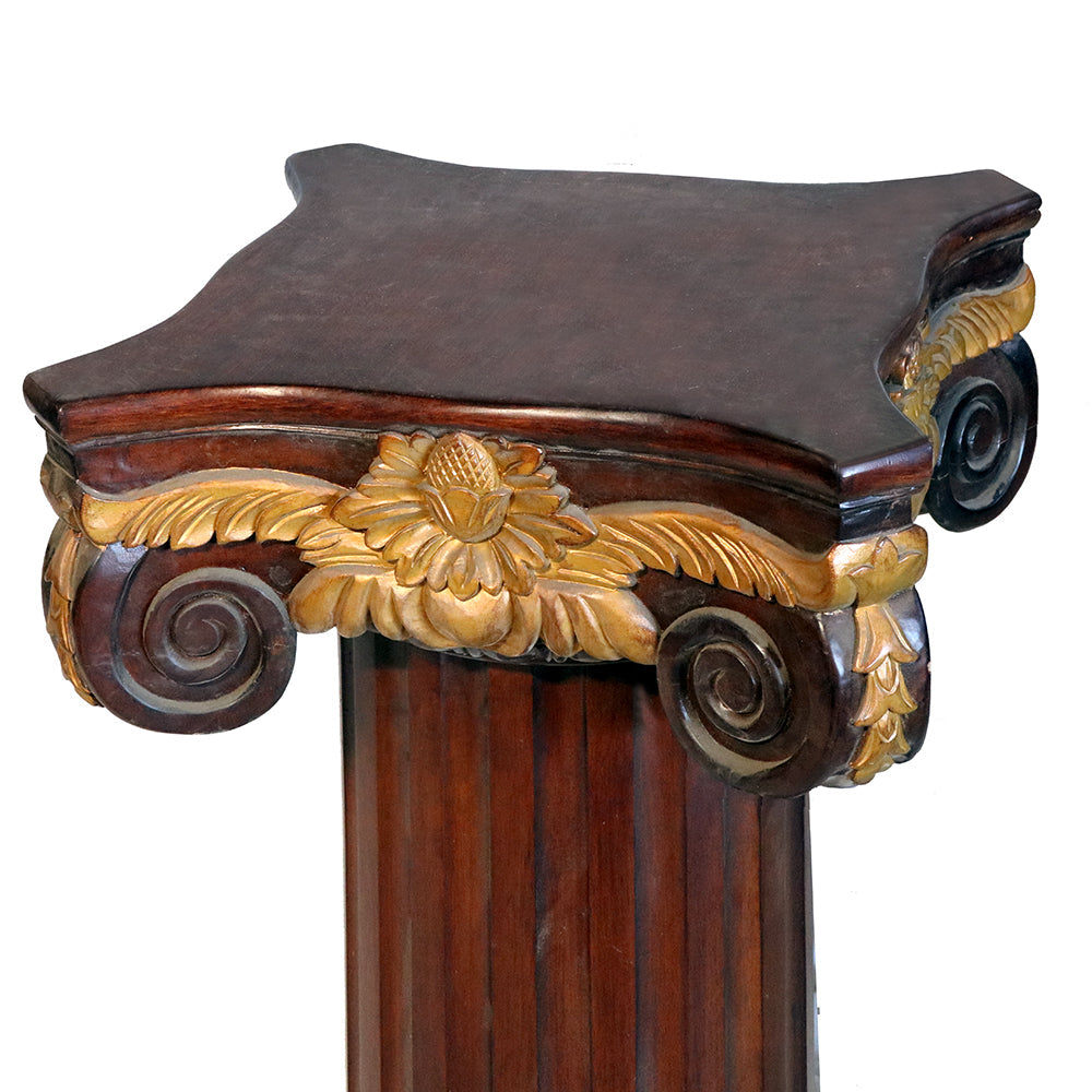 Greek Column Glass Top Round Table