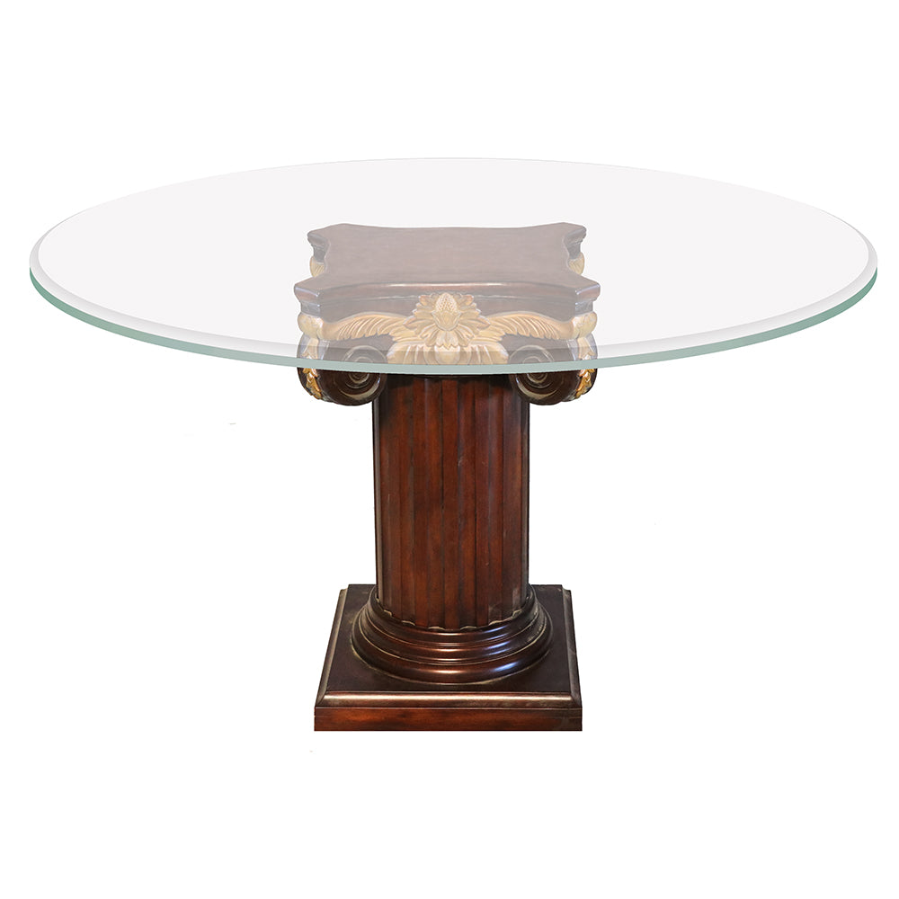 Greek Column Glass Top Round Table