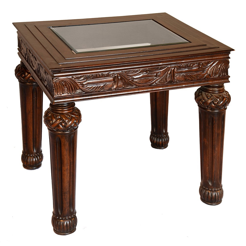 Carved Victorian Accent Table with Beveled Glass S1004ET-1
