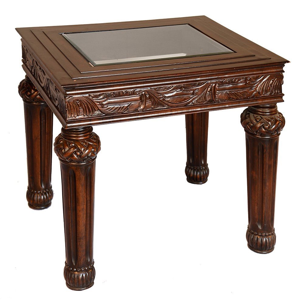 Carved Victorian Accent Table with Beveled Glass S1004ET - 1_S1004ET_1