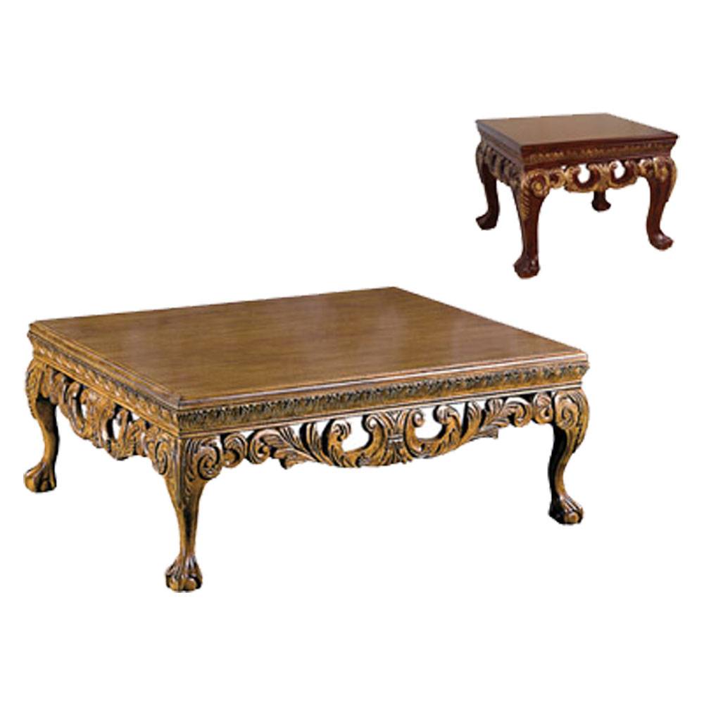 Carved Wood Top Coffee Table End Table S1022SET-1