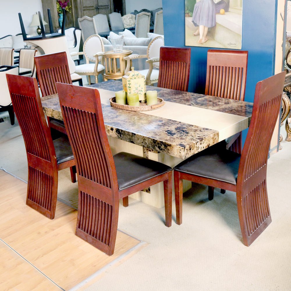 Elegant Channel Back Chairs and Rectangular Marble Table_T110SET-2