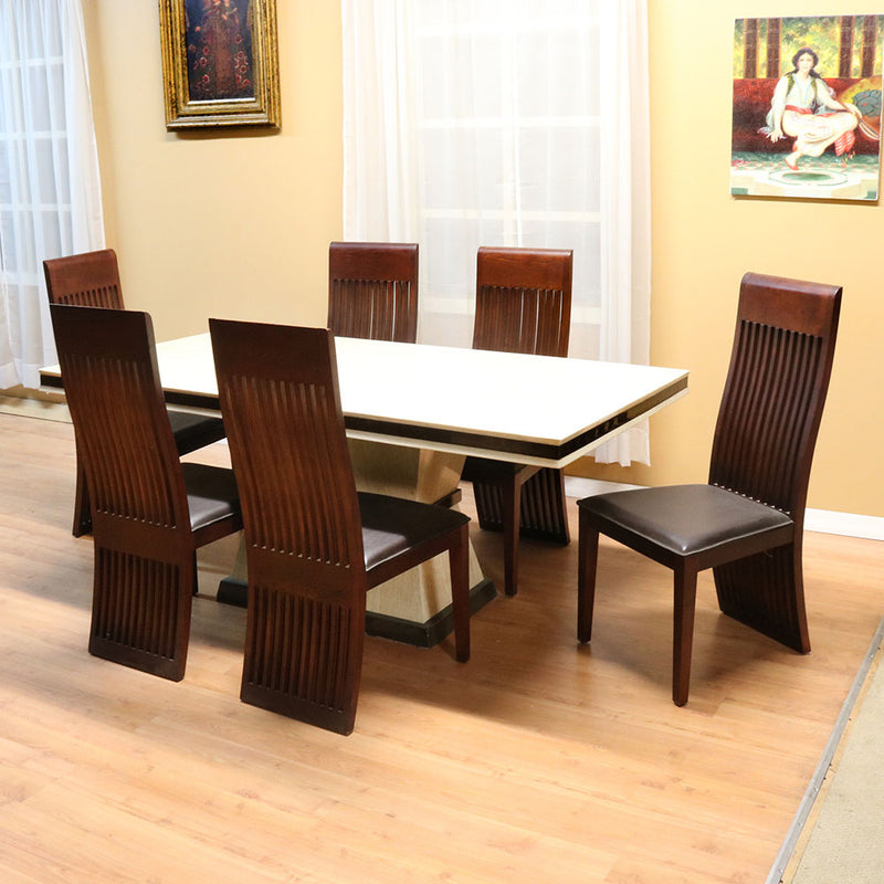 Elegant Channel Back Chairs and Rectangular Marble Table
