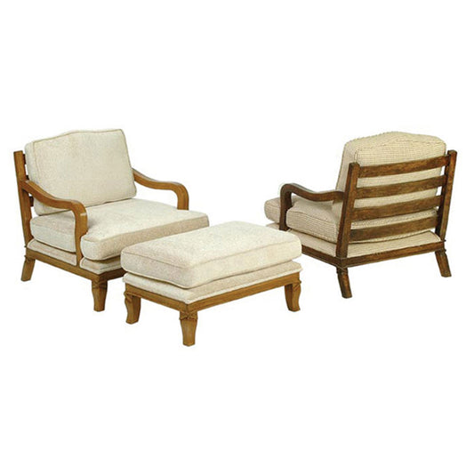 Rail Back Transitional Lounge Chair and Ottoman