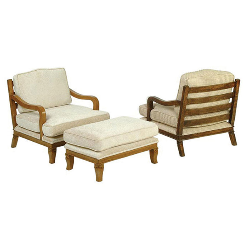 Rail Back Transitional Lounge Chair and Ottoman